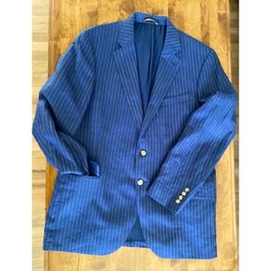Lands' End 100% Linen Pinstripe Blazer Two Button Business Casual 42 EUC